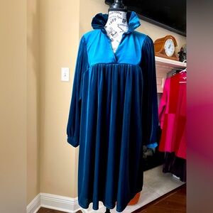 ADRIENNE Teal velvet Savannah dress in